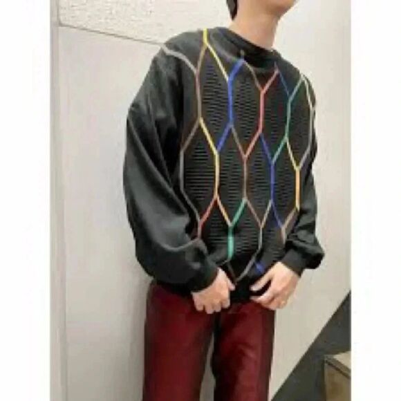 Men’s vintage St. Croix shop black Rainbow Print Pullover sweater size large - Picture 1 of 8
